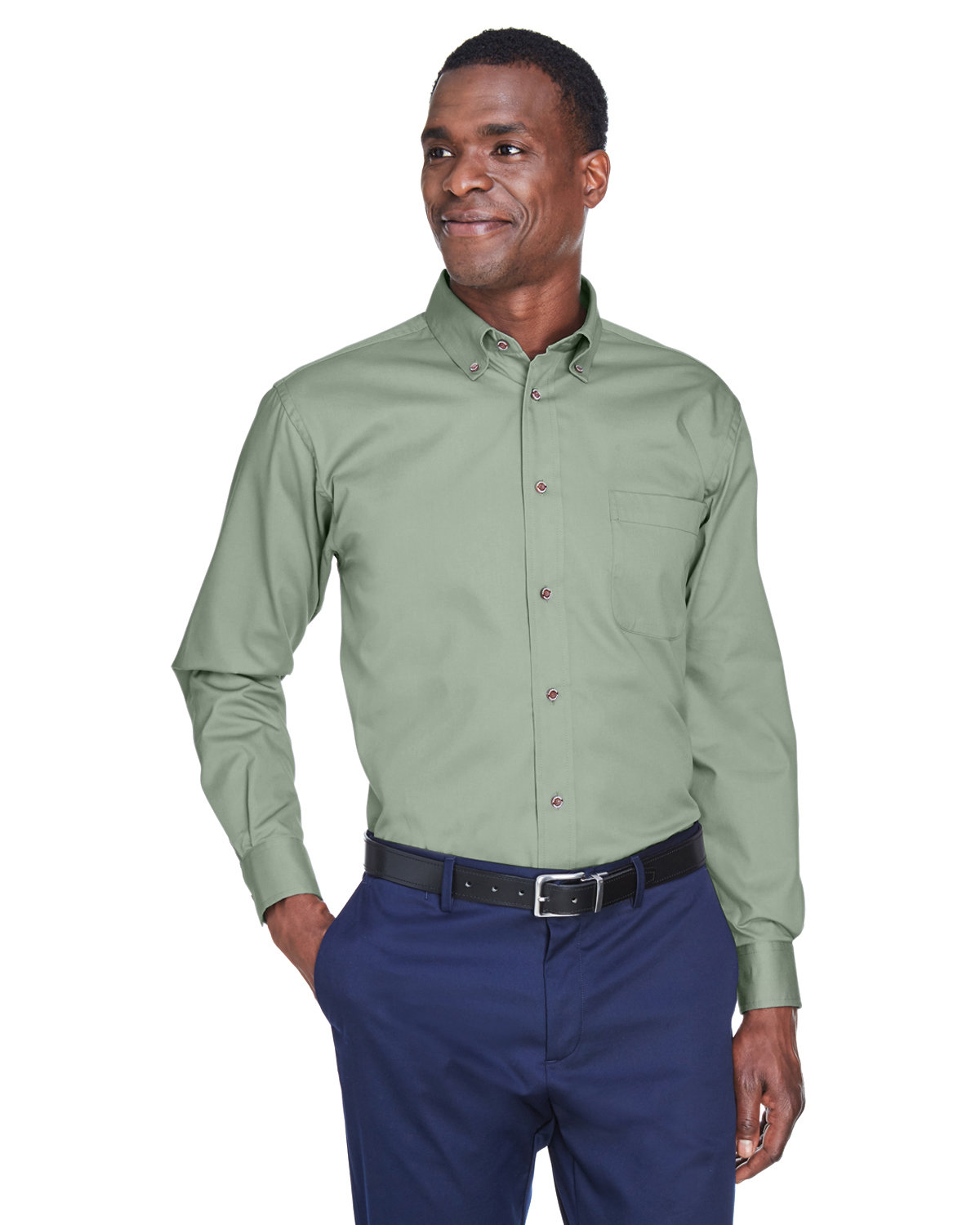 Harriton Men’s Easy Blend™ Long-Sleeve Twill Shirt with Stain-Release